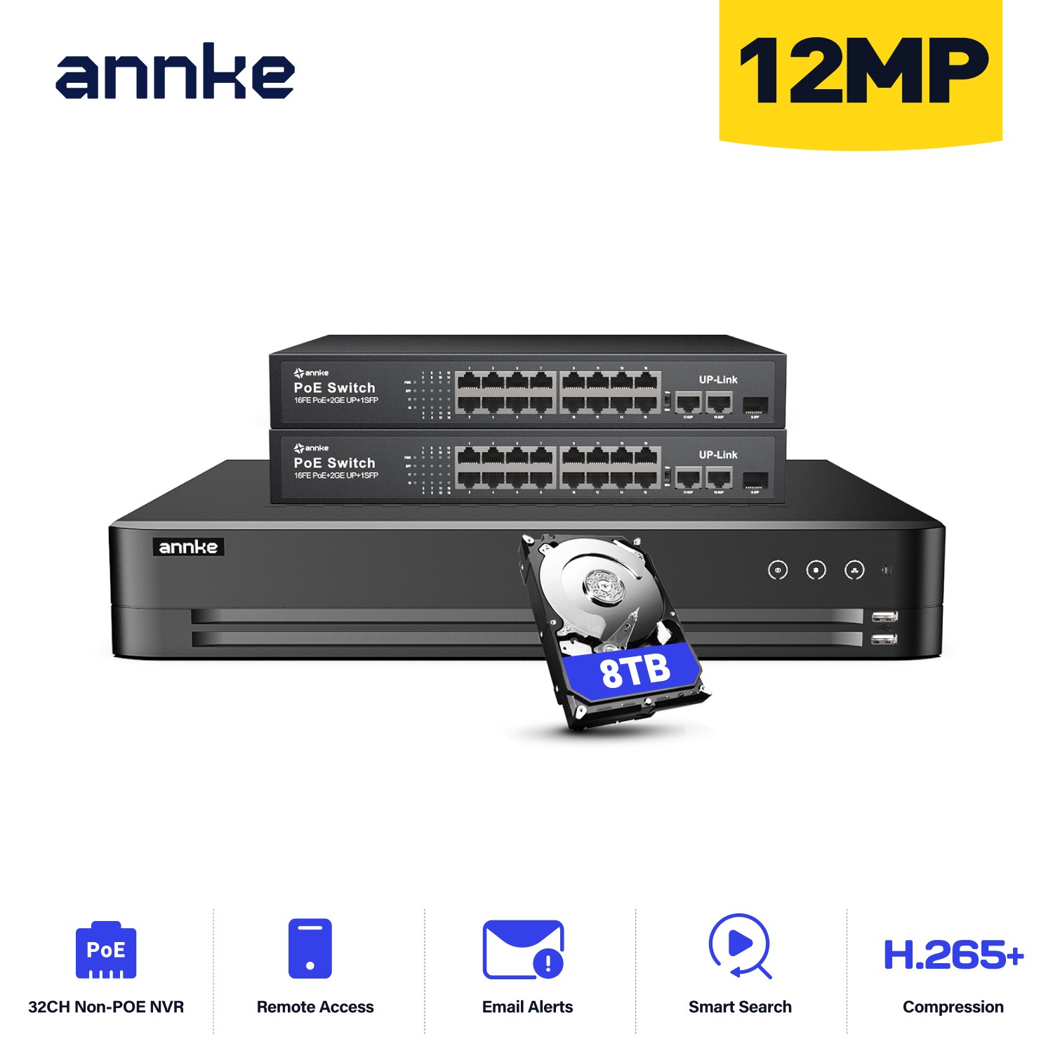 ANNKE 12MP 32CH NVR POE Security Recorder IP Network Motion Detection H.265+ 8TB