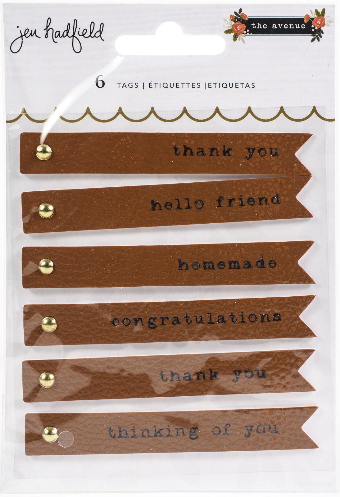 Jen Hadfield The Avenue Embossed Faux Leather Tags 6/Pkg- - 3 Pack