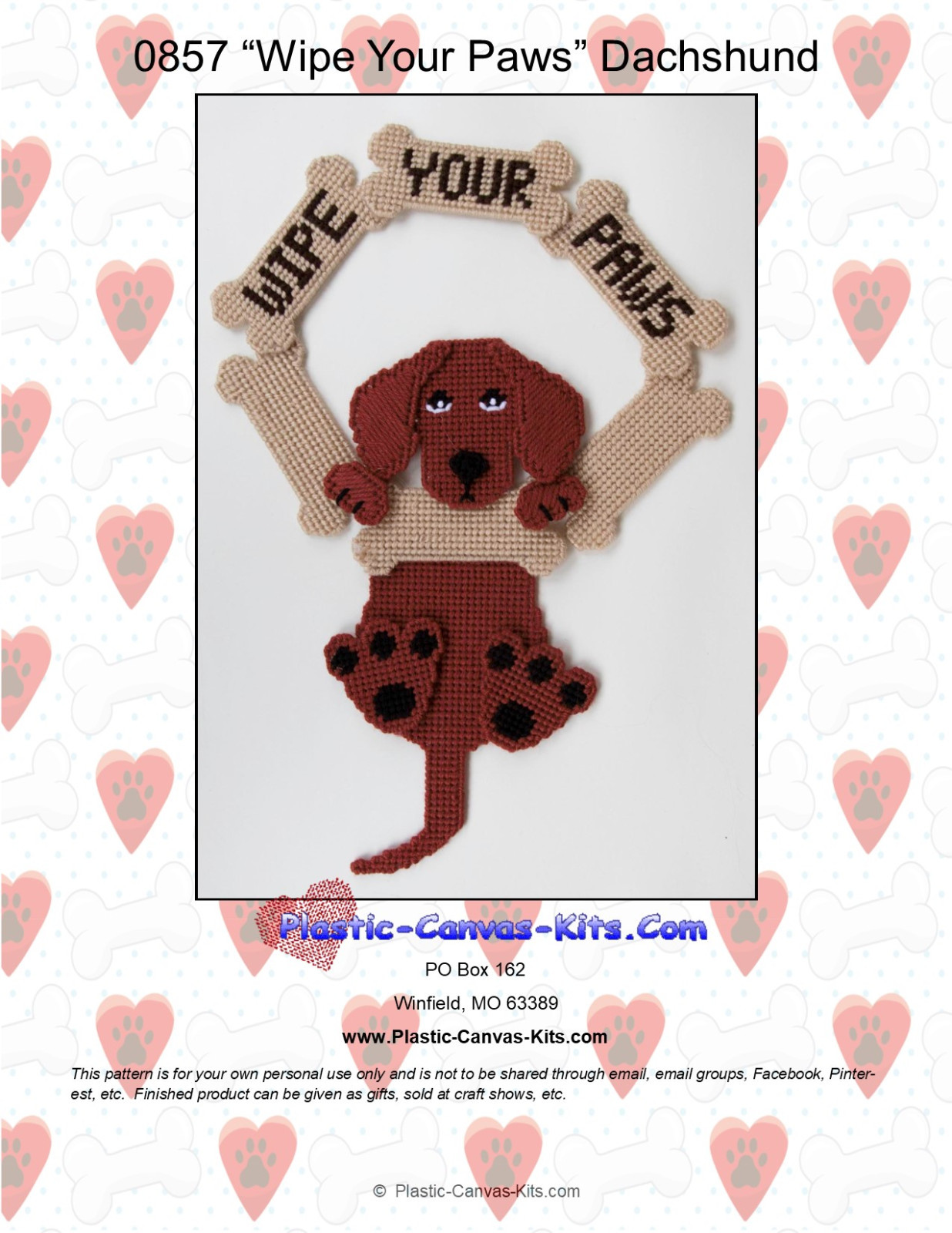 Dachshund Dog-Wipe our Paws Wreath- Wall Hanging- Plastic Canvas Pattern or Kit