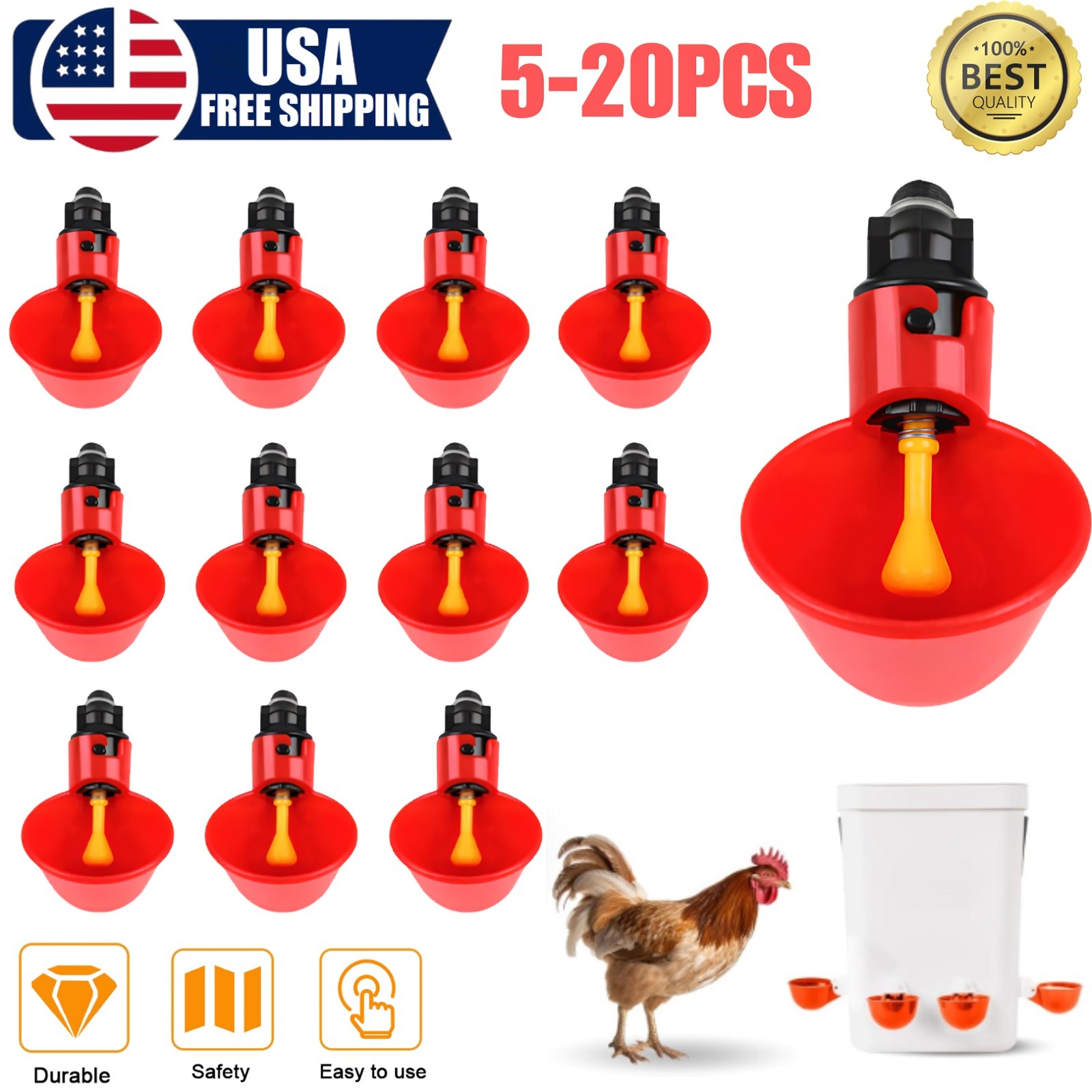20× Poultry Water Drinking Cups Feeder Chicken Hen Plastic Automatic Drinker USA