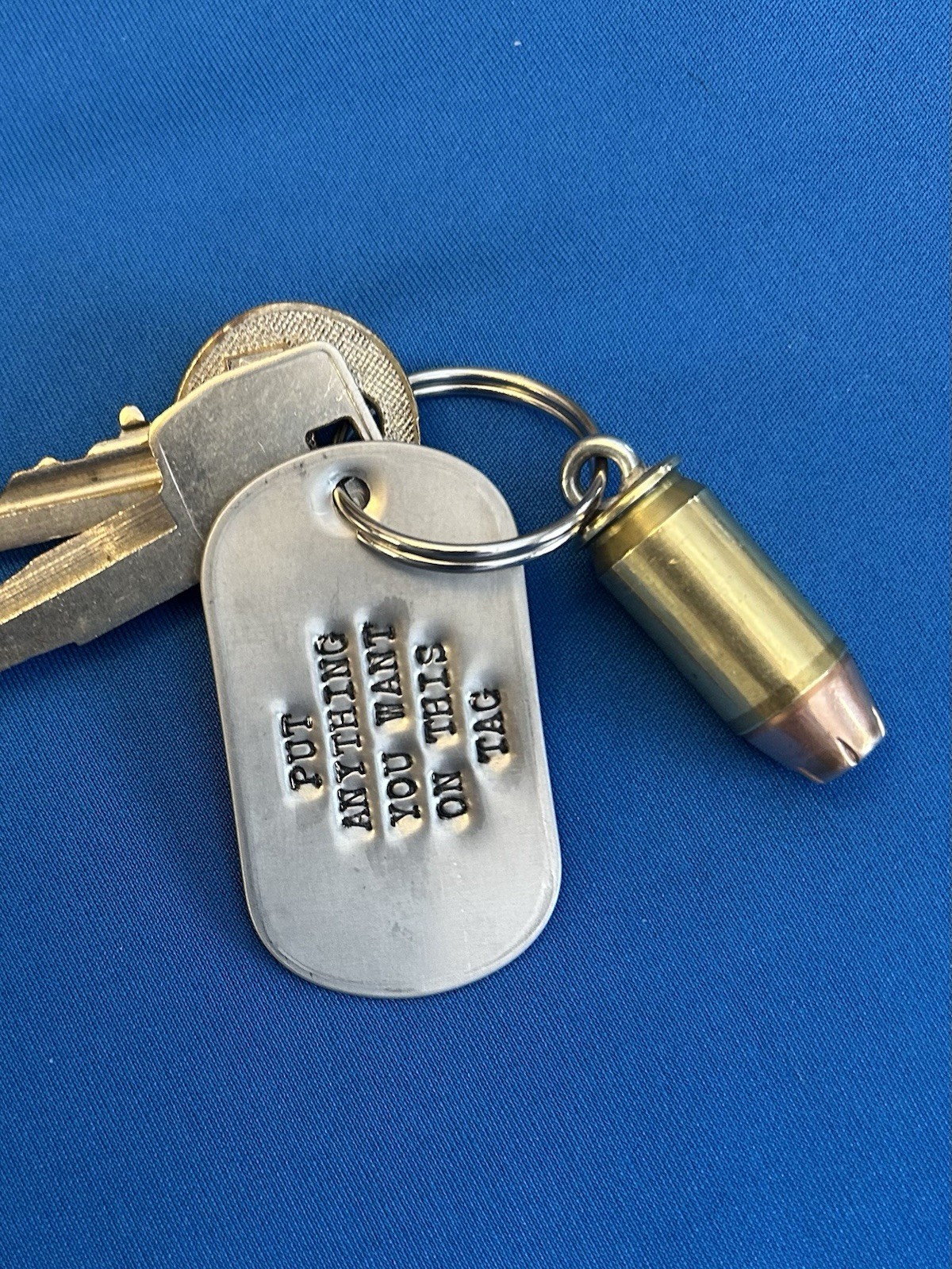 Authentic Dog Tag and 9 MM Luger & ACP Bullet Key Ring