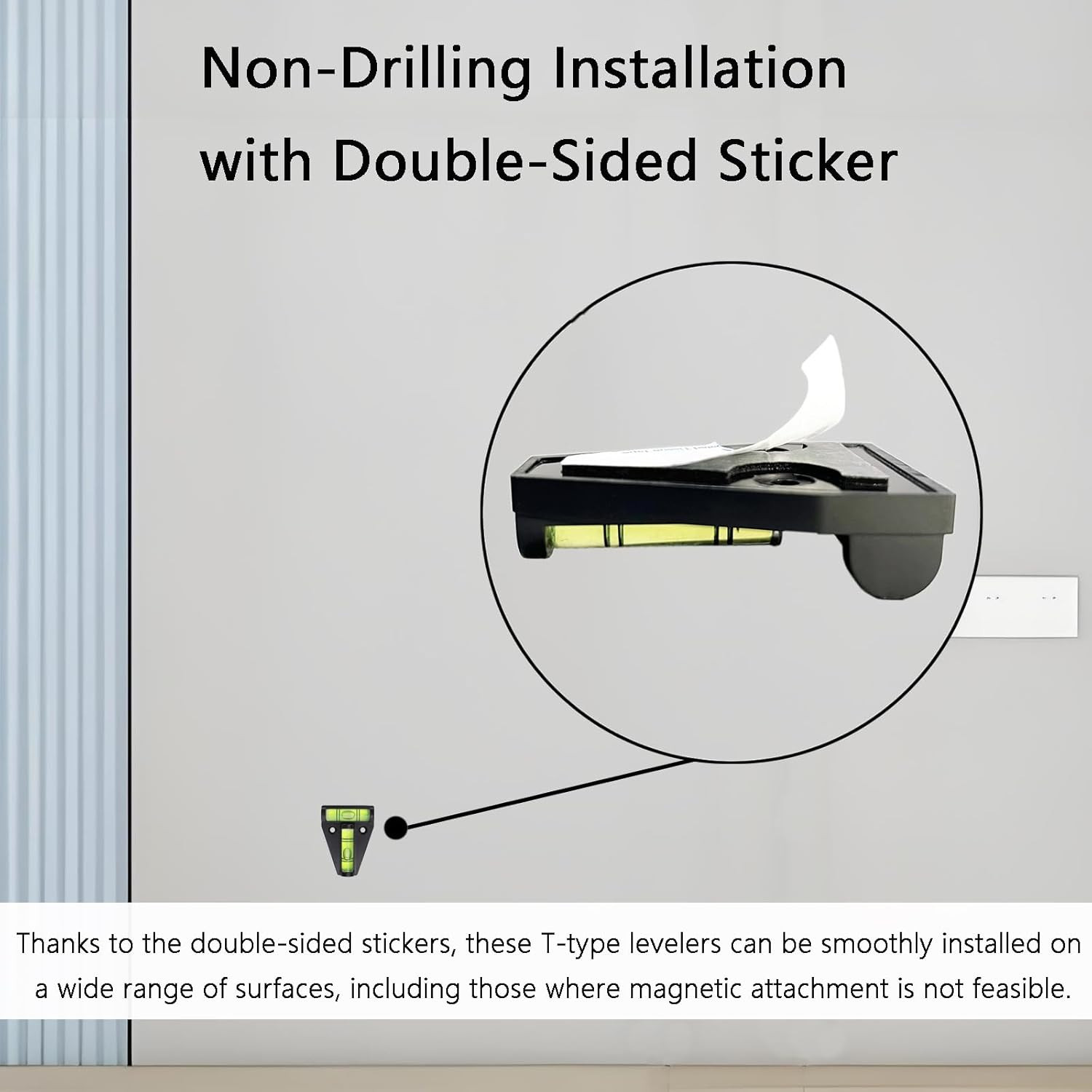 Stick-On Magnetic Bubble Level, Self-Adhesive T Type Leveler Indicator for RV Ca