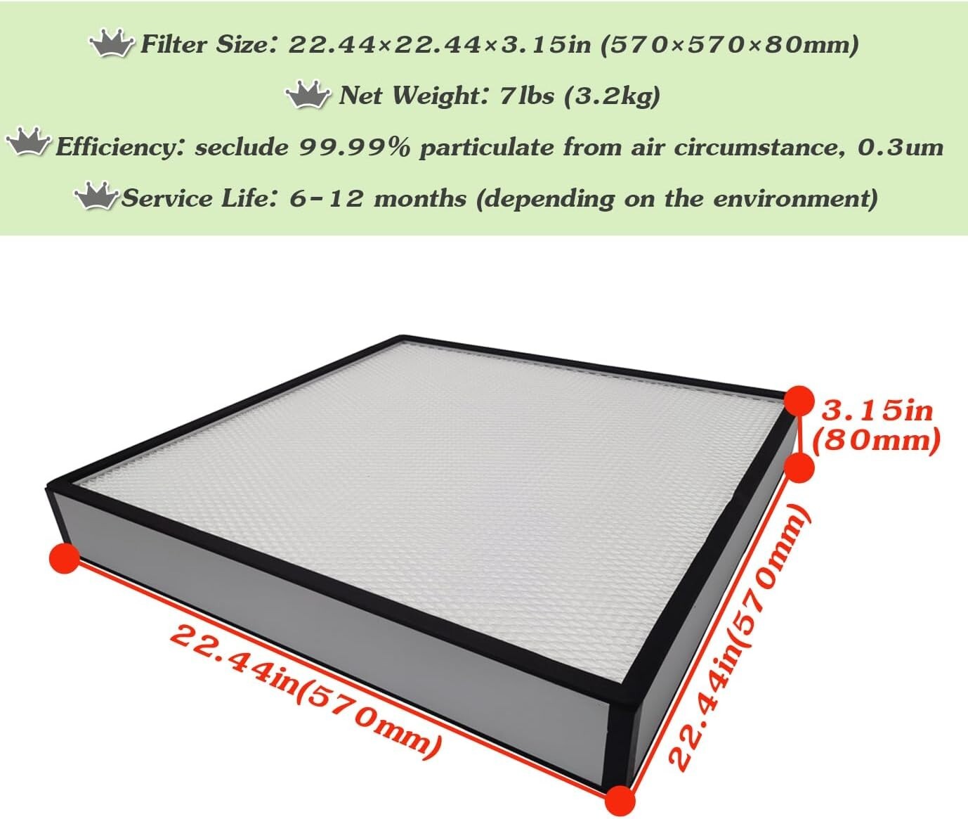 FFU H14 HEPA Filter Replacement, Laminar Flow Hood Filter Replacement Kit 1 Piec