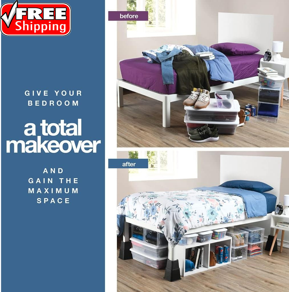 Adjustable Bed Risers - Elevation in 3, 5 or 8 Inch - Heavy Duty Stackable Furni