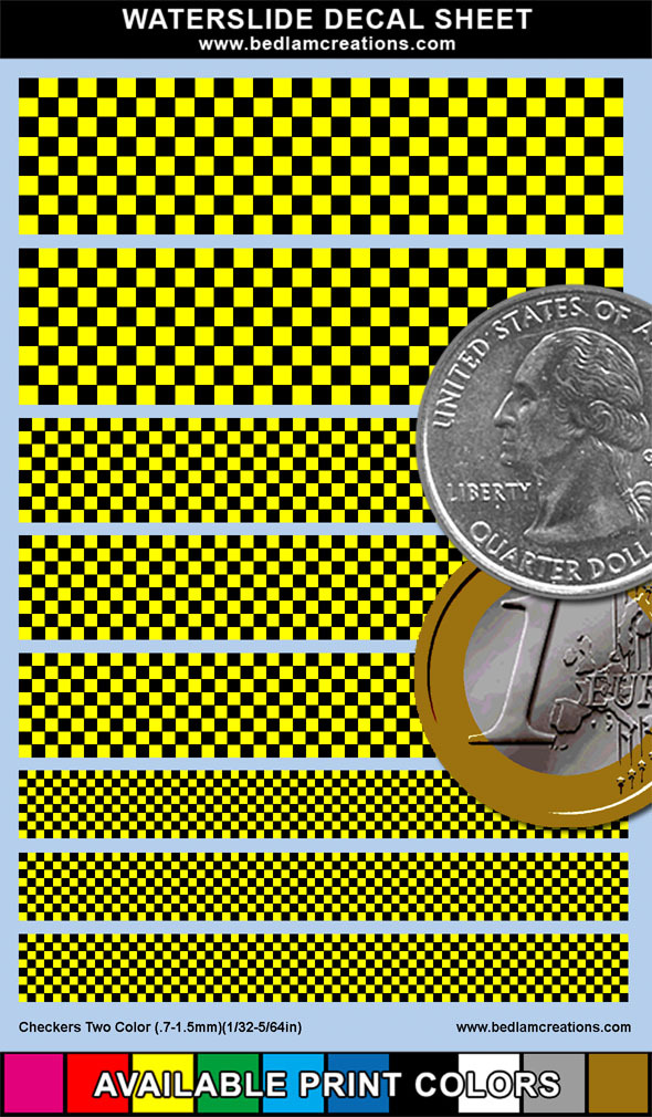 Waterslide Decals Miniature Checkers 2"x3" Sheet