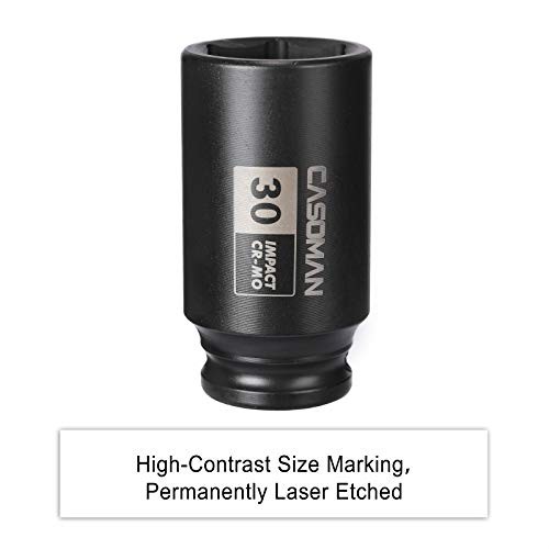 1/2" Drive x 30 mm Deep 6 PT Impact Socket, CR-MO, 30 mm (Deep) 6-Point Socket