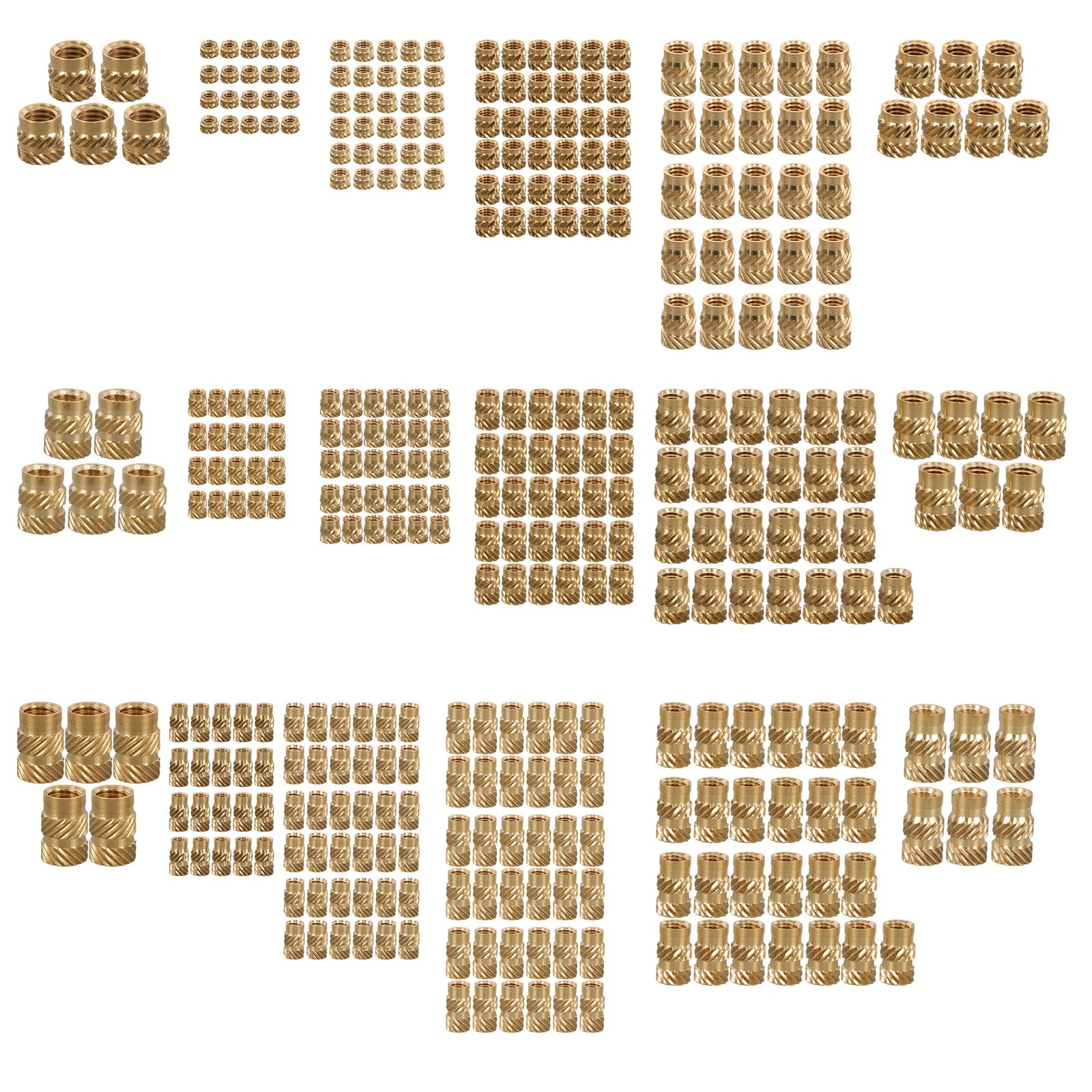 350 Piece Threaded Inserts M2 - M6 Female Thread Metric Knurled Nuts