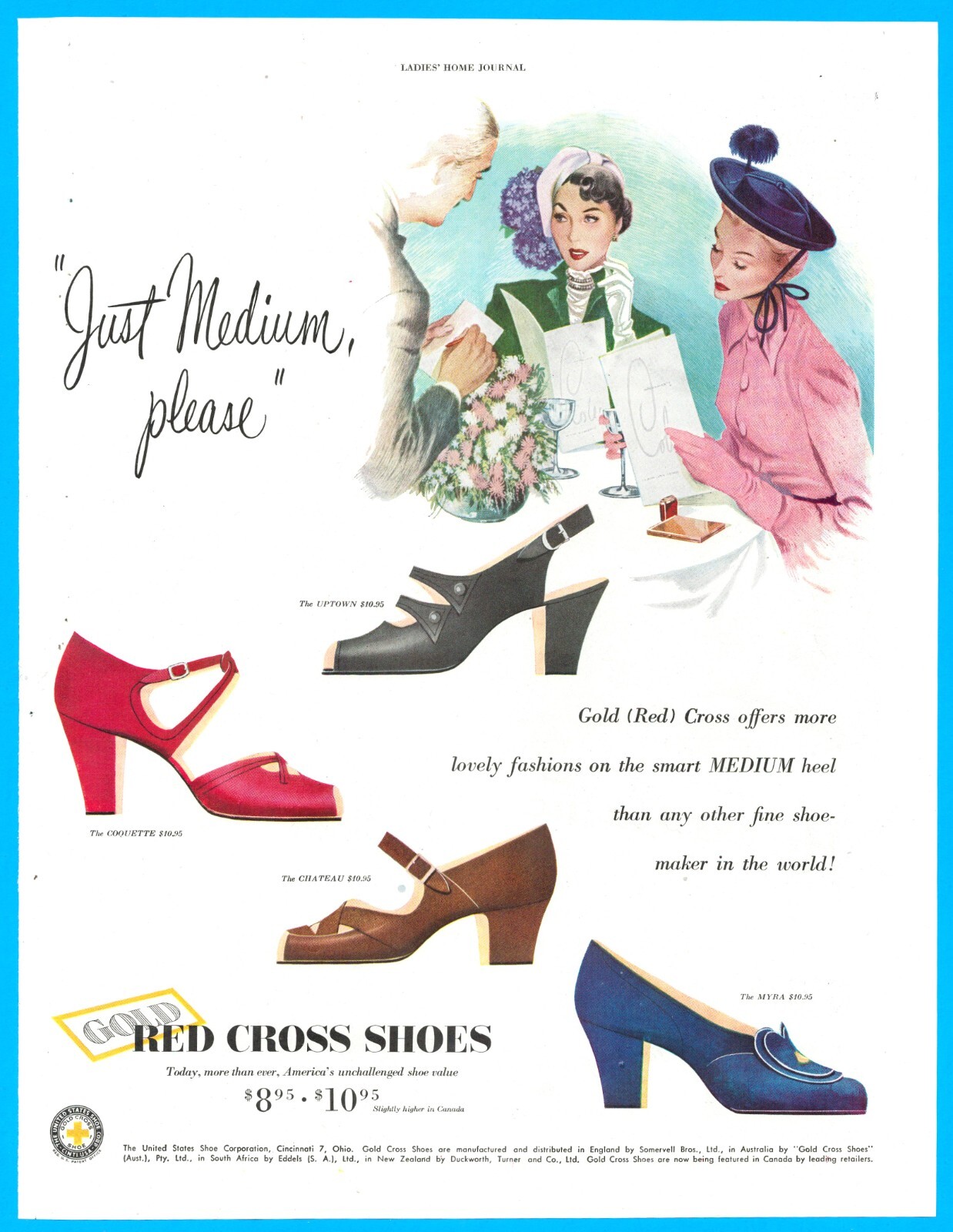 1949 Red Cross ladies shoes fashion vintage print ad style women dining ephemera