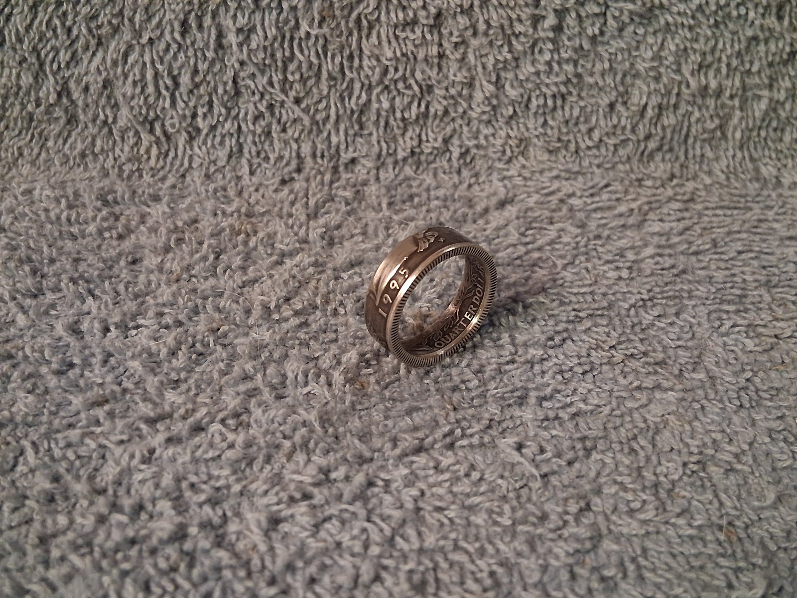 1995 90%  Silver Proof Washington Quarter  size 6 1/2    coin ring  handmade