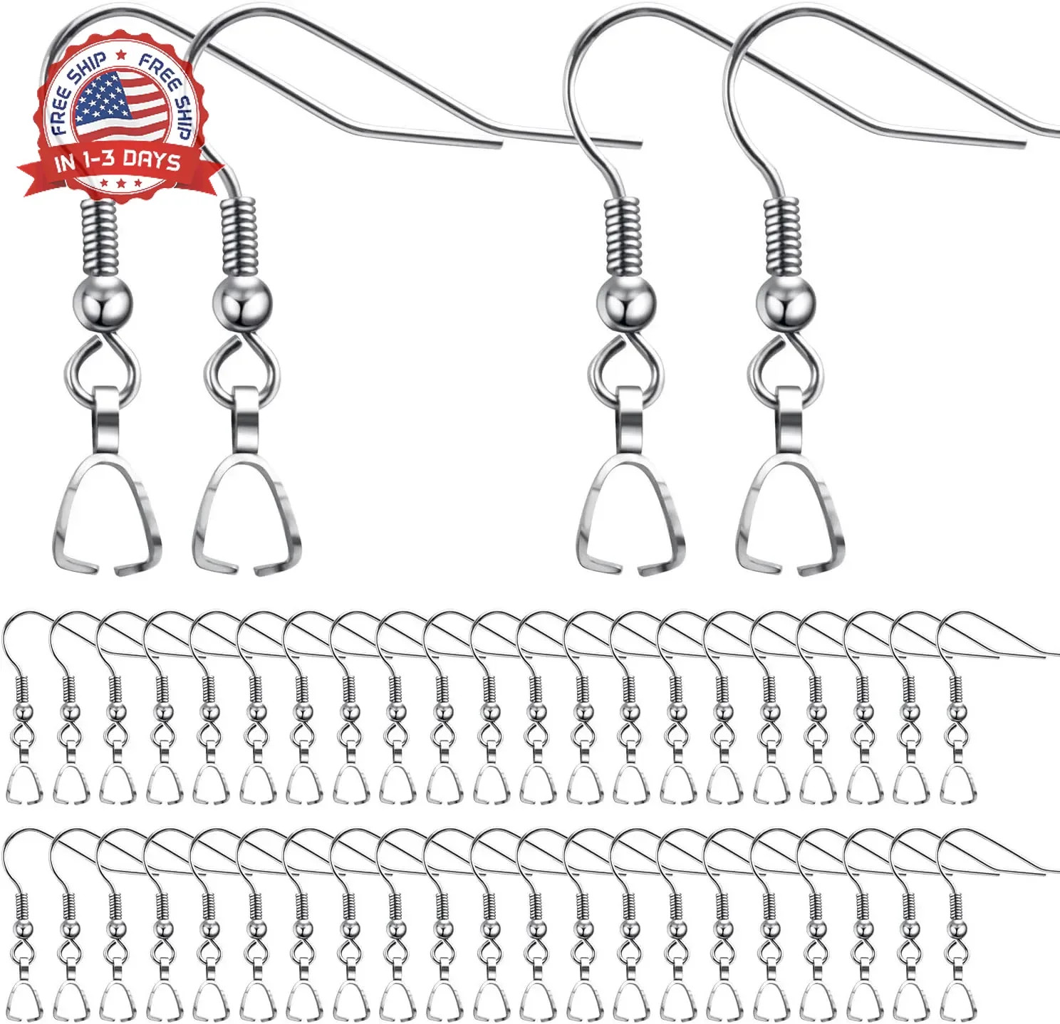 Hypoallergenic Stainless Steel French Earring Hooks - 50pcs Wire Ear Ball Hooks