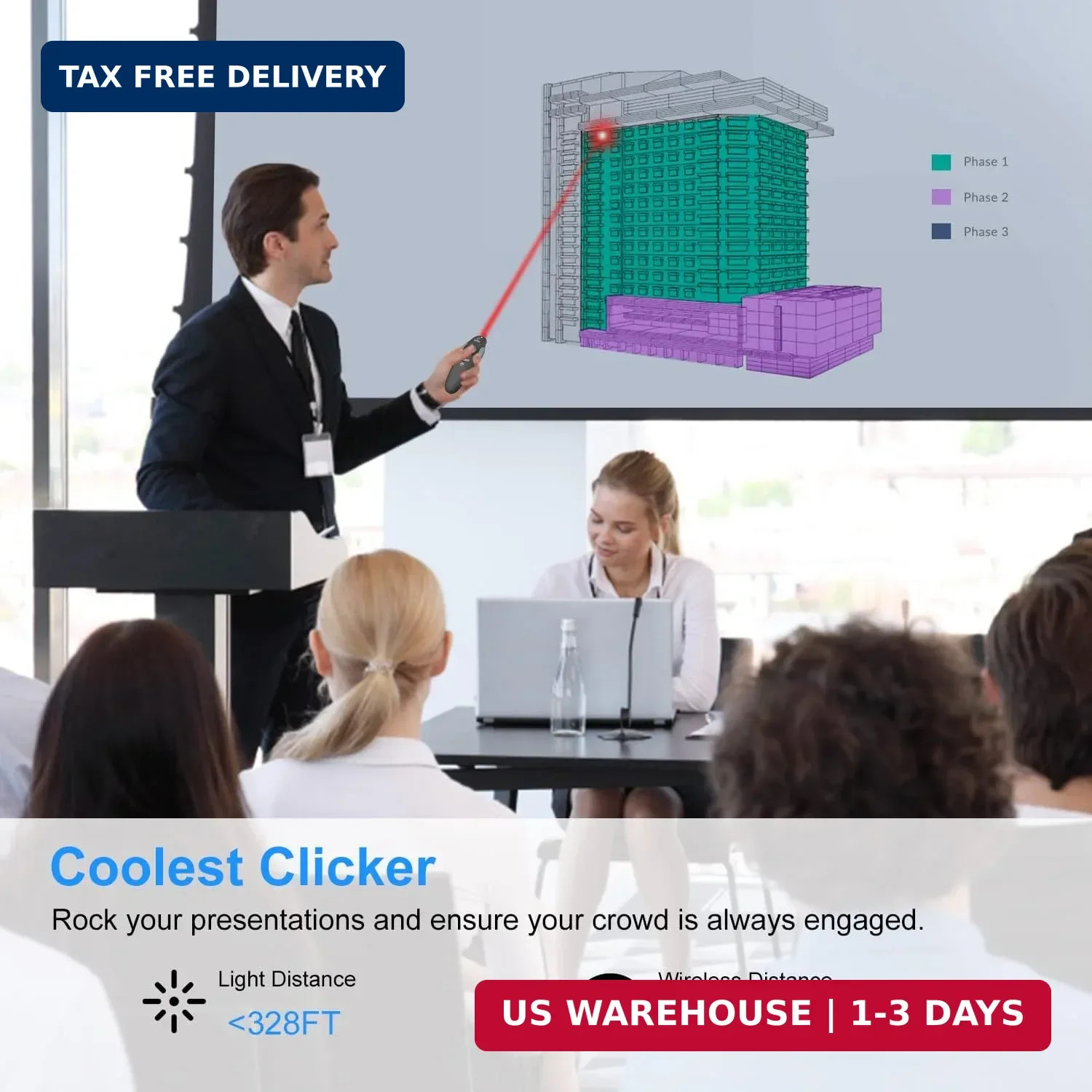 Wireless Presentation Clicker for PowerPoint Presentations, USB Dongle Presenter