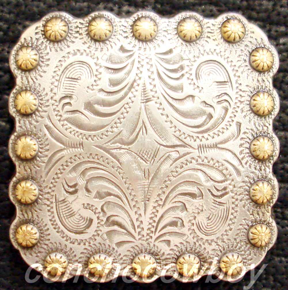 WESTERN HEADSTALL SADDLE HORN CAP GOLD BERRY SQUARE CONCHO 2-1/4" screw back