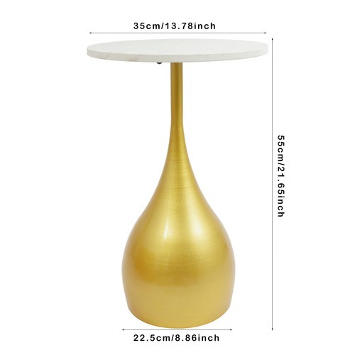 13.78In Marble Sofa Side Table Modern Round Accent Table For Small Spaces US~