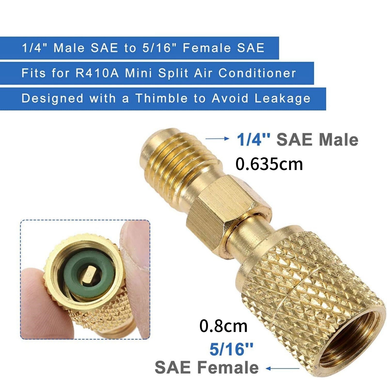 R410A Adapter Kit Mini Split Adapter 5/16 To 1/4 Coupler Brass+Rubber 100% New