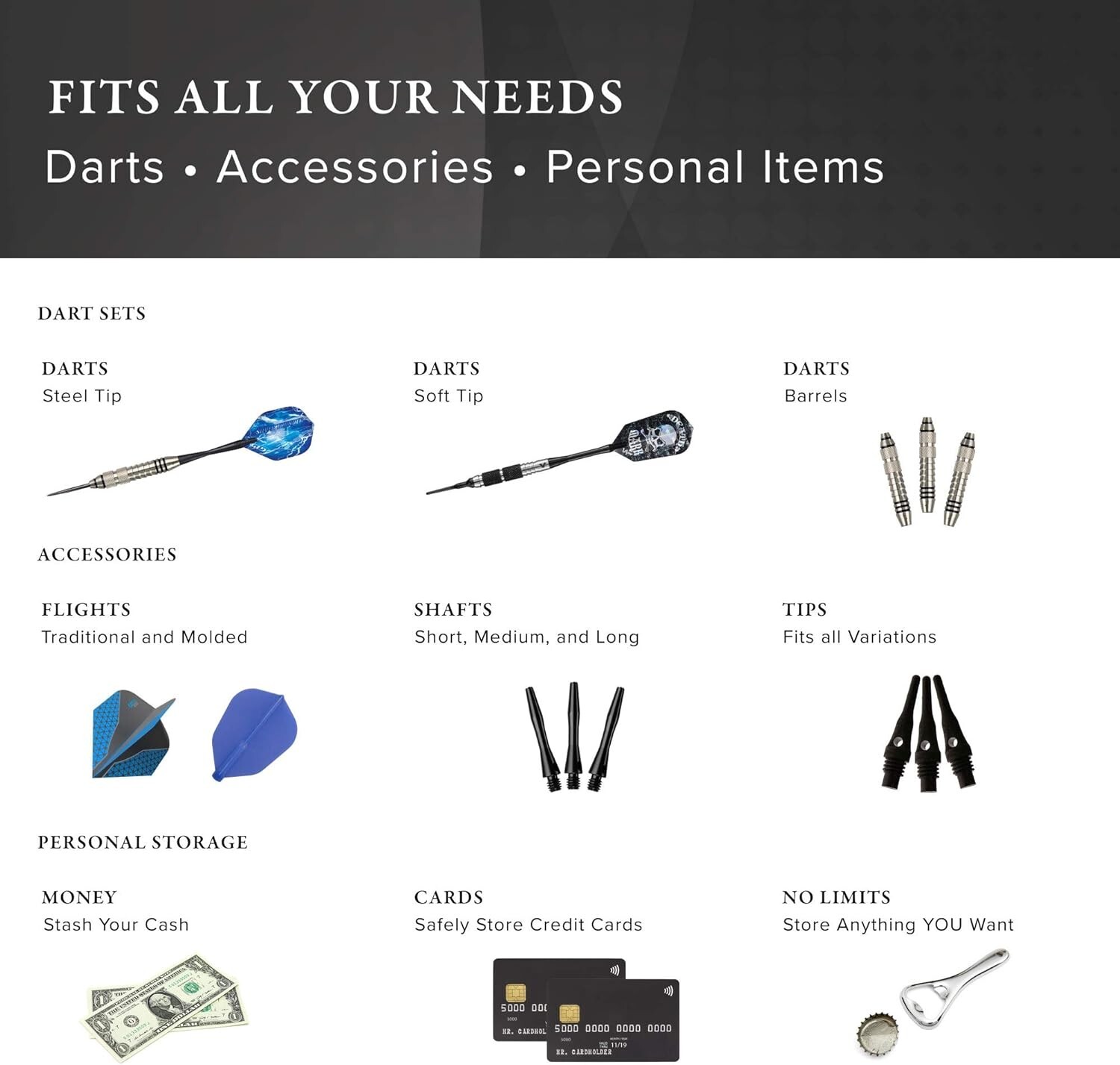 Black Dart Case with Plastic Insert Holds 3 Darts and Keeps Flights Safe