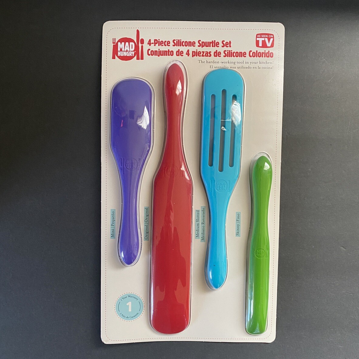 MAD HUNGRY SILICONE SPURTLES 4 PC Kitchen Utensil Cooking Spoon Set NEW SEALED