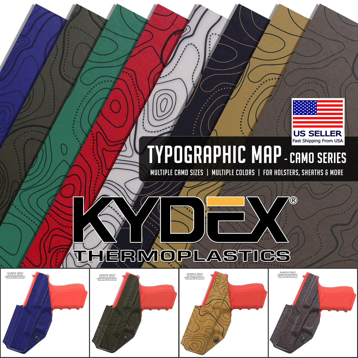 Infused KYDEX® Sheet - Topographic Map­ Camo Series - (Multiple Sizes Available)