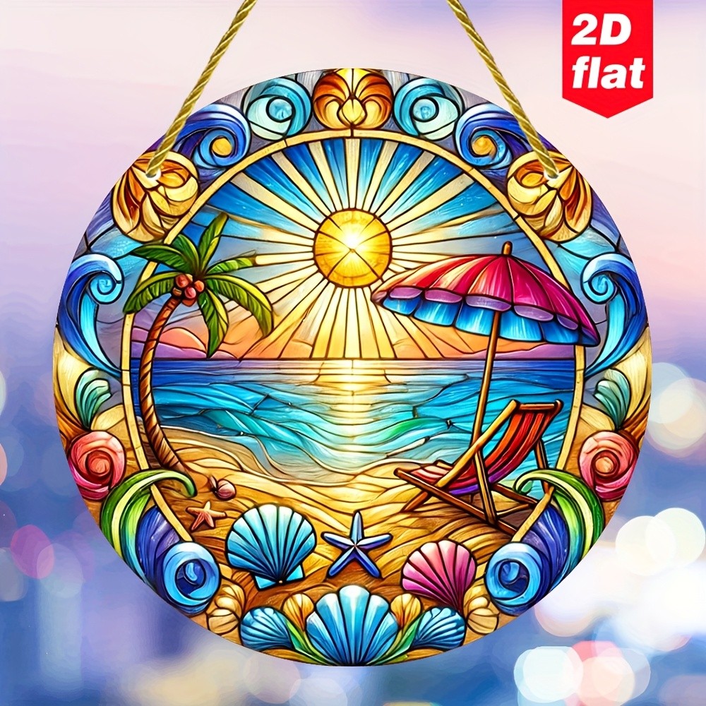 Bohemian Beach Acrylic Suncatcher Vibrant Round Hanging Windows Garden Decor