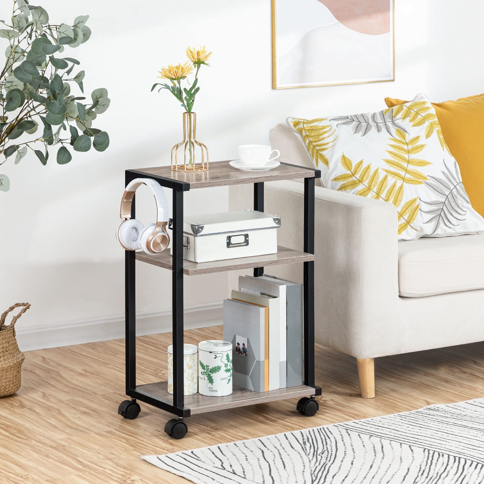 BG28PS01N1 3Tier Industrial Adjustable Mobile Rolling Printer Stand Cart Table