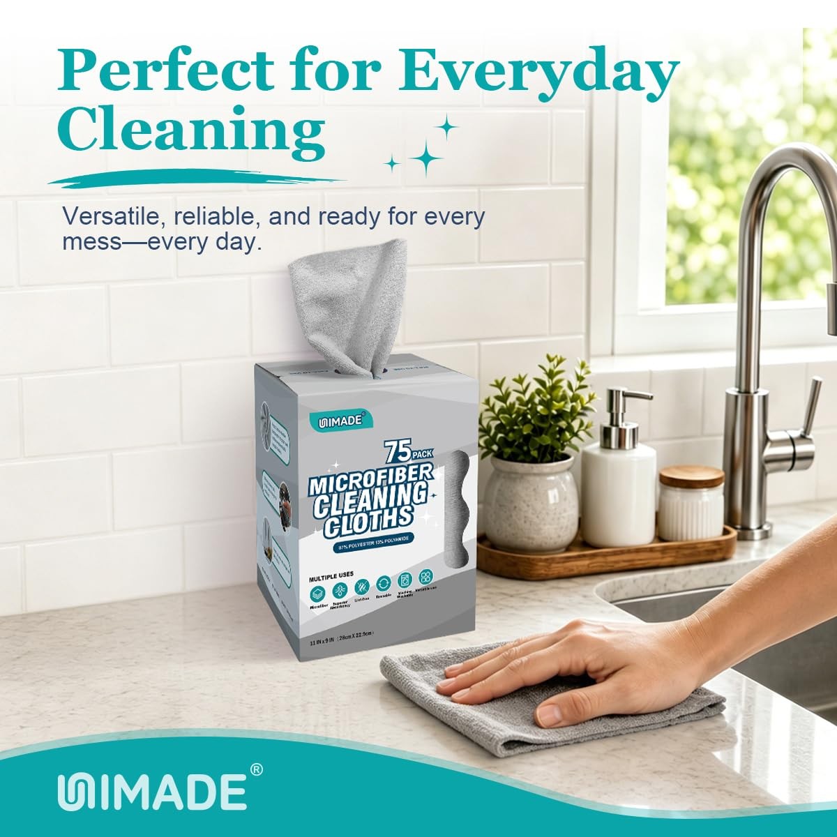 UNIMADE Microfiber Cleaning Cloth, 75 Sheets Towels 75 Pack, Grey