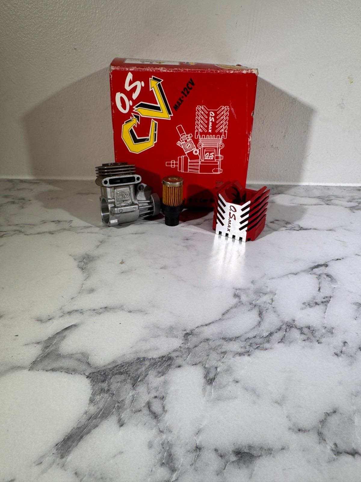 O.S. MAX 12CV RED Nitro Engine Parts / Project Lot – Untested – Incomplete