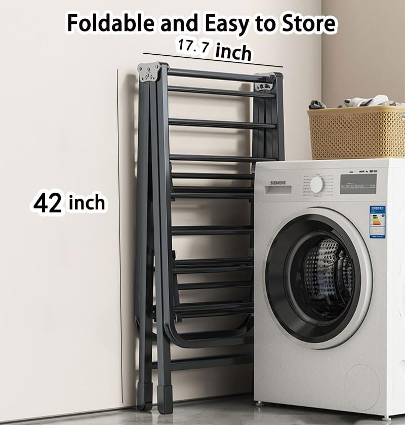 Large Clothes Drying Rack Foldable, 3-Level Metal Laundry Dryer Stand