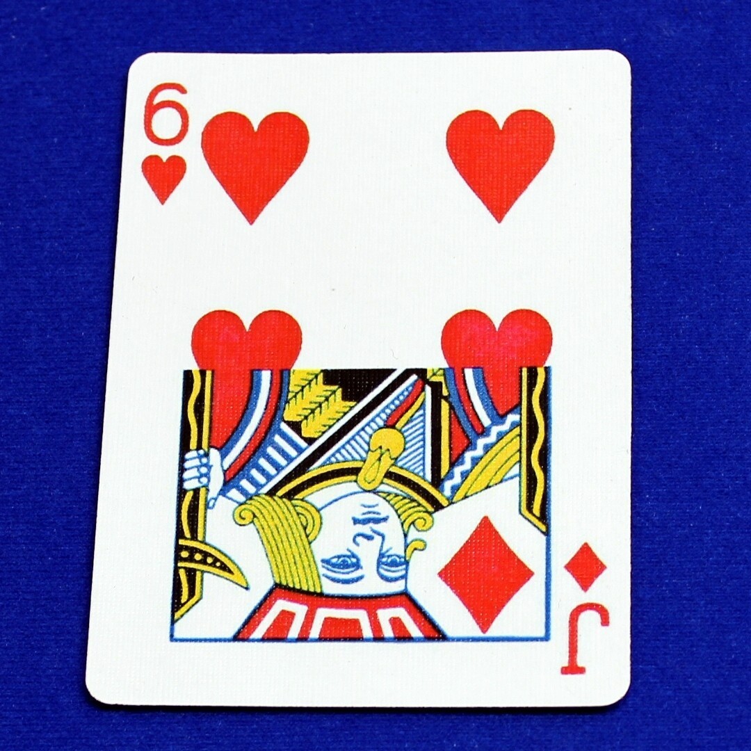 6 of Hearts / Jack Diamonds - Half Horizontal, Bicycle Printed Gaff Card, Red