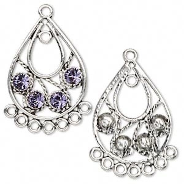 2 AntiquedSilver Pewter Teardrop Earring Made with Swarovski Tanzanite Crystals*
