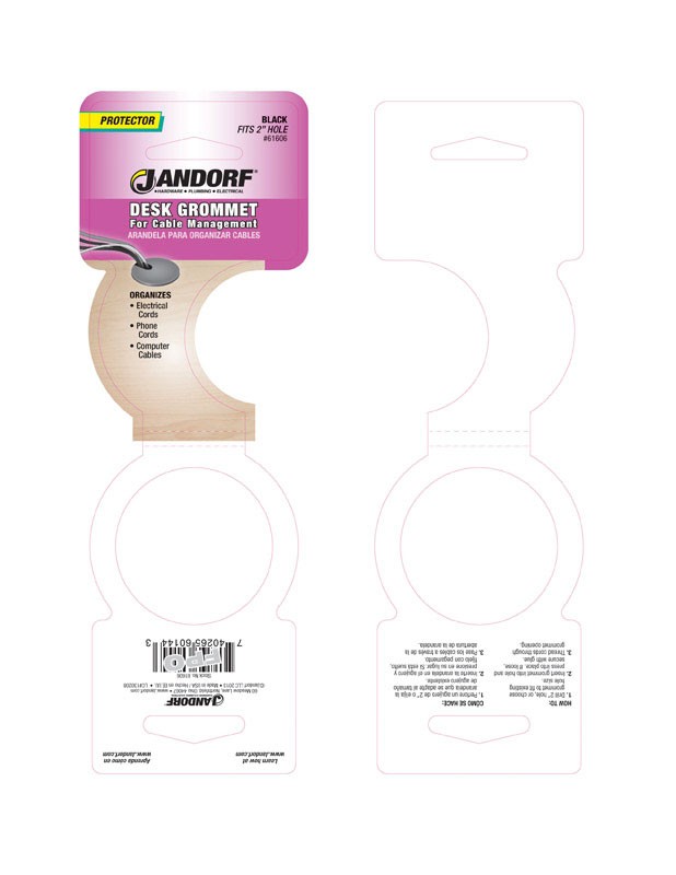 Jandorf 61606 Black Polystyrene Plastic 2 in. Cutout Hole Computer Grommet