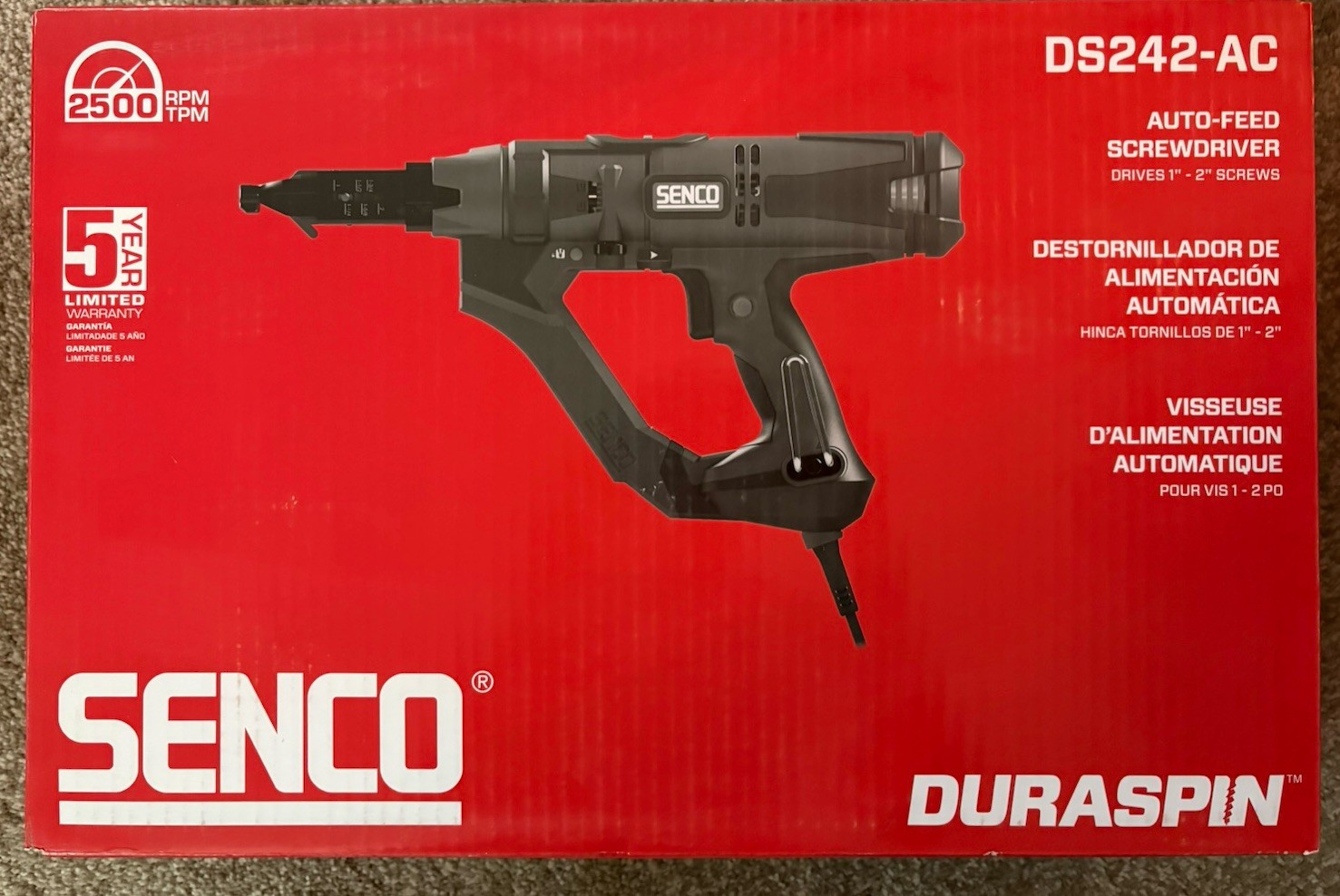 Senco Duraspin DS242-AC 2 In. 2500 RPM Autofeed Electric Screwgun Kit 10E0001N