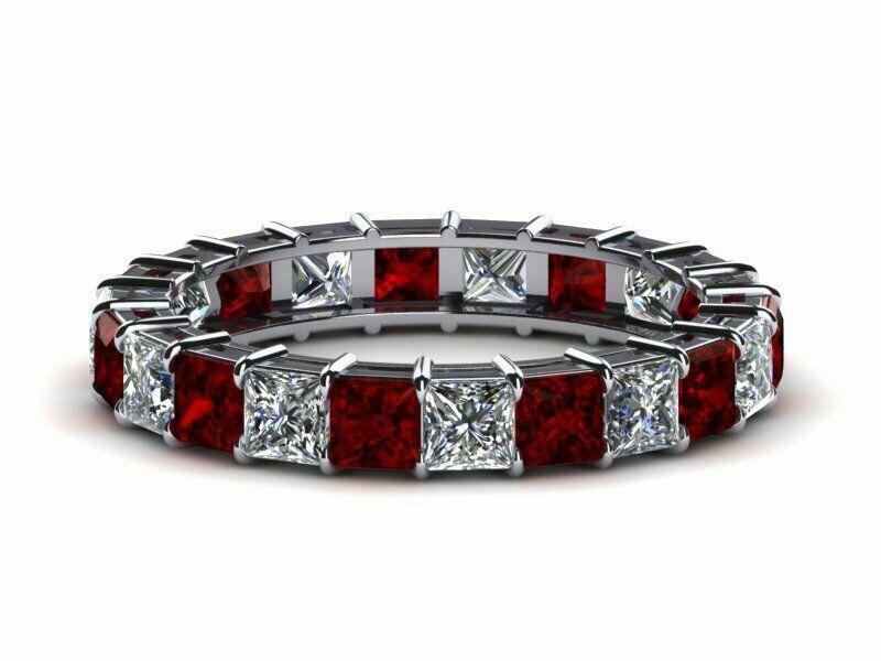 2.5ct Lab-Created Pink Ruby Eternity Wedding Band Ring 14k White Gold Plated