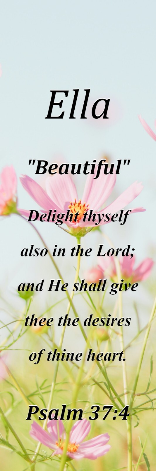 Ella "Beautiful" Keepsake Name Meaning Bookmark with Bible Verse and Tassel