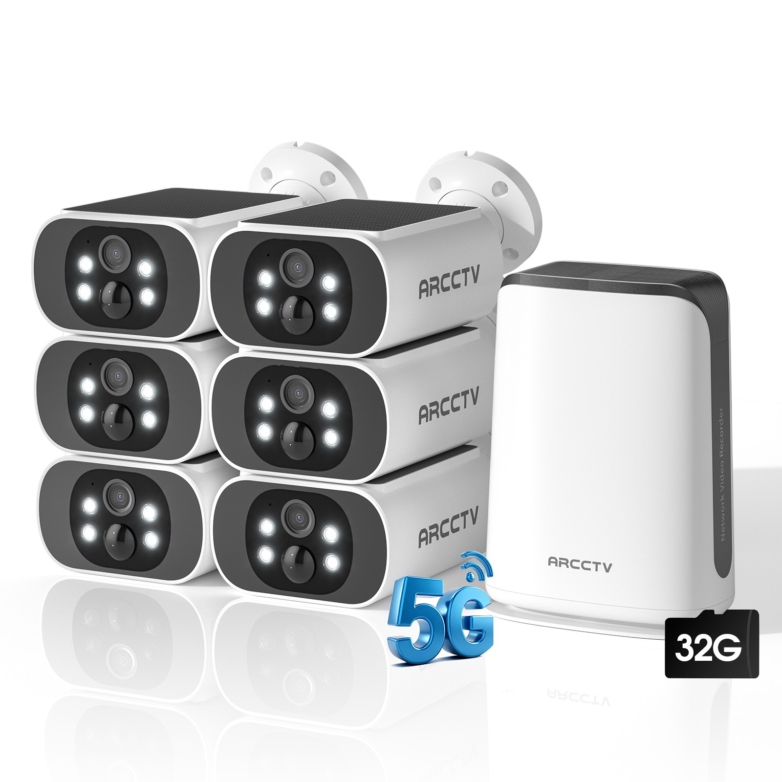 Solar Battery Wireless Security Camera System Outdoor 2K 6-Cam Kit with 10CH NVR