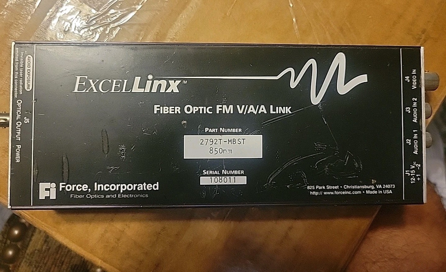 ExcelLink Fiber Optic FM V/A/A Link 2792T-MBST 850nm Force Inc