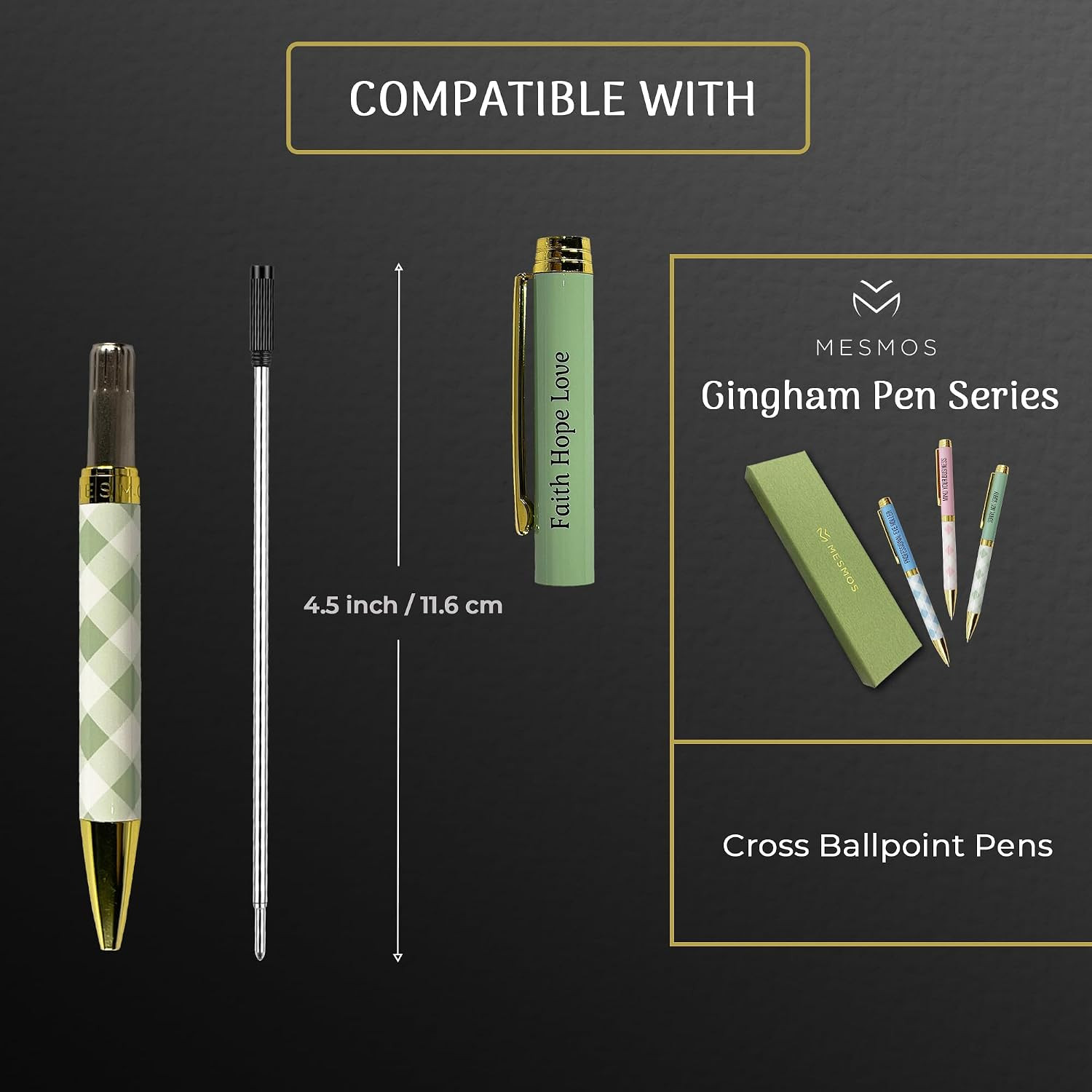6 Pack Cross Compatible Pen Refills Ballpoint Black Ink, 1Mm Medium