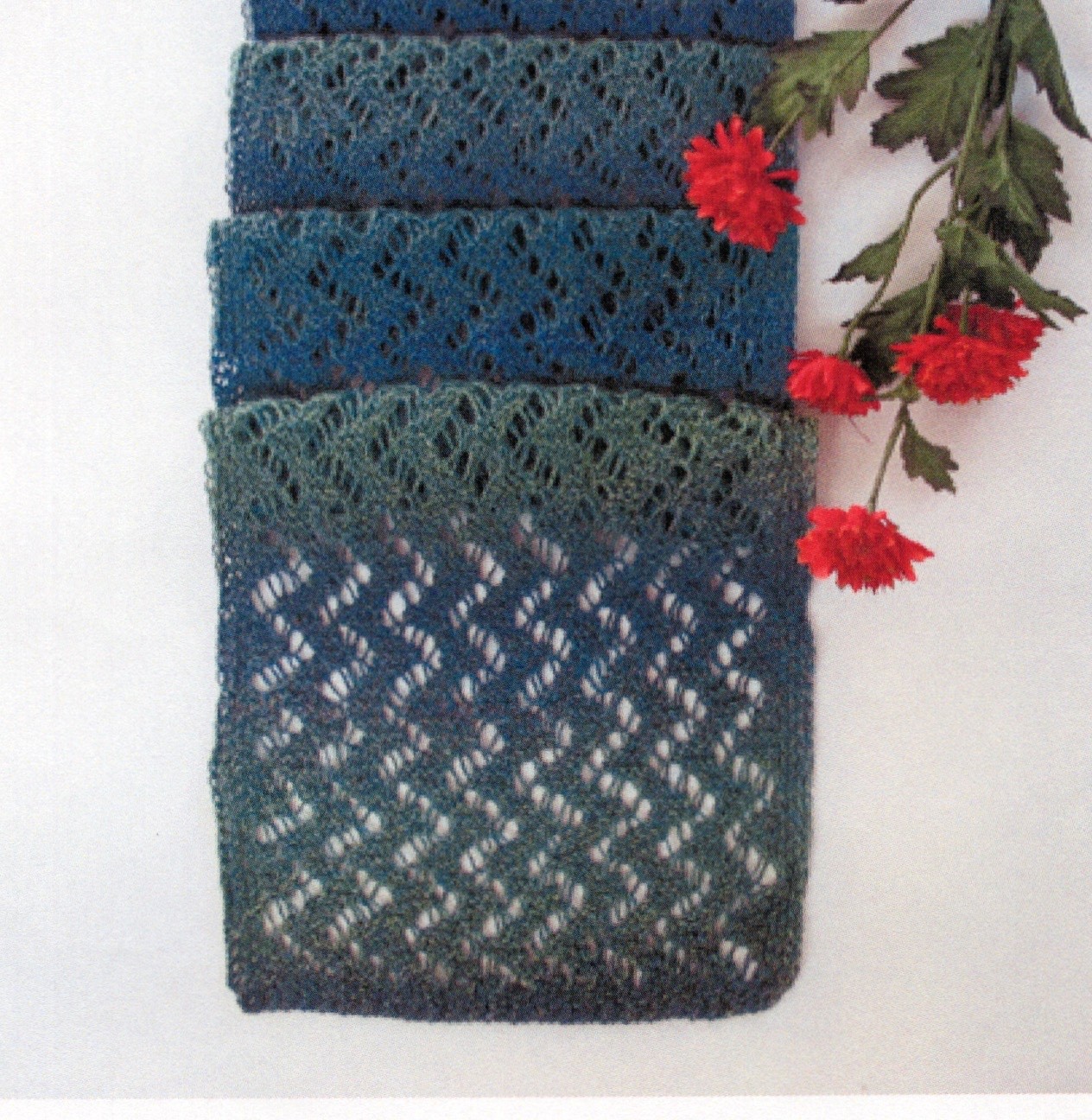 Jojoland Knitting Pattern - Teal Forest Scarf by Lijuan Jing - Level Easy+