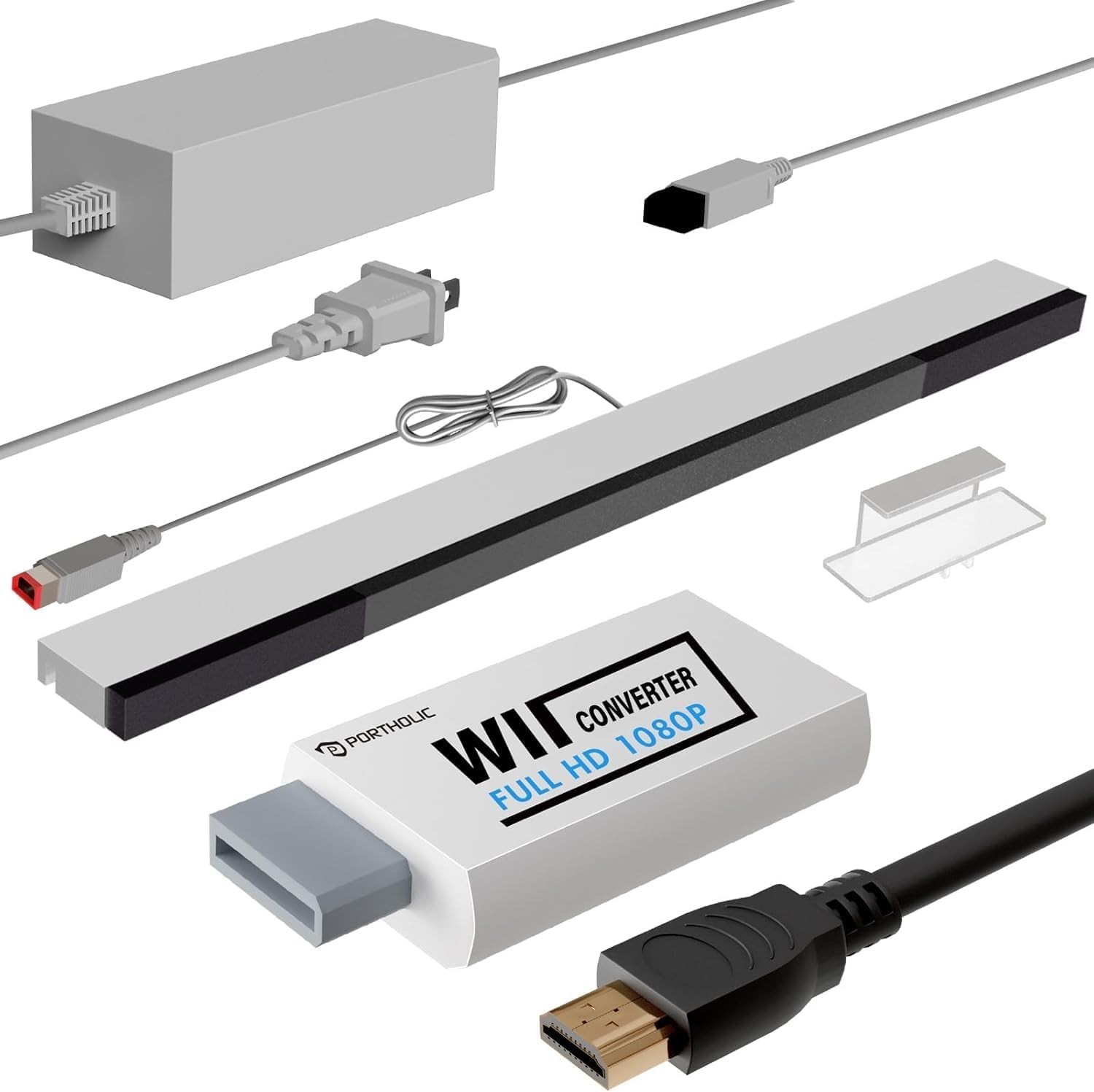 4 in 1 Wii Replacement Cables Set, Wii AC Power Adapter + Wii to Hdmi Converter+