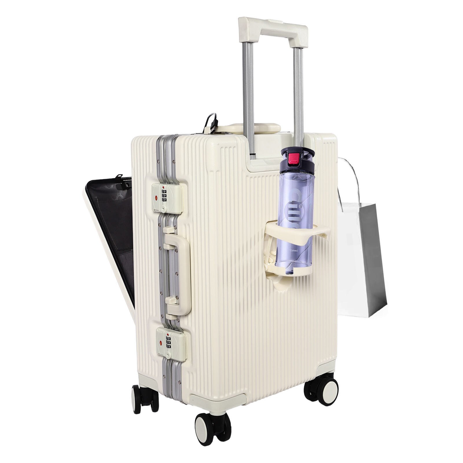 20" Boarding Suitcase Suitcase w/Front Pocket, 14"-15" Laptop Case Trolley
