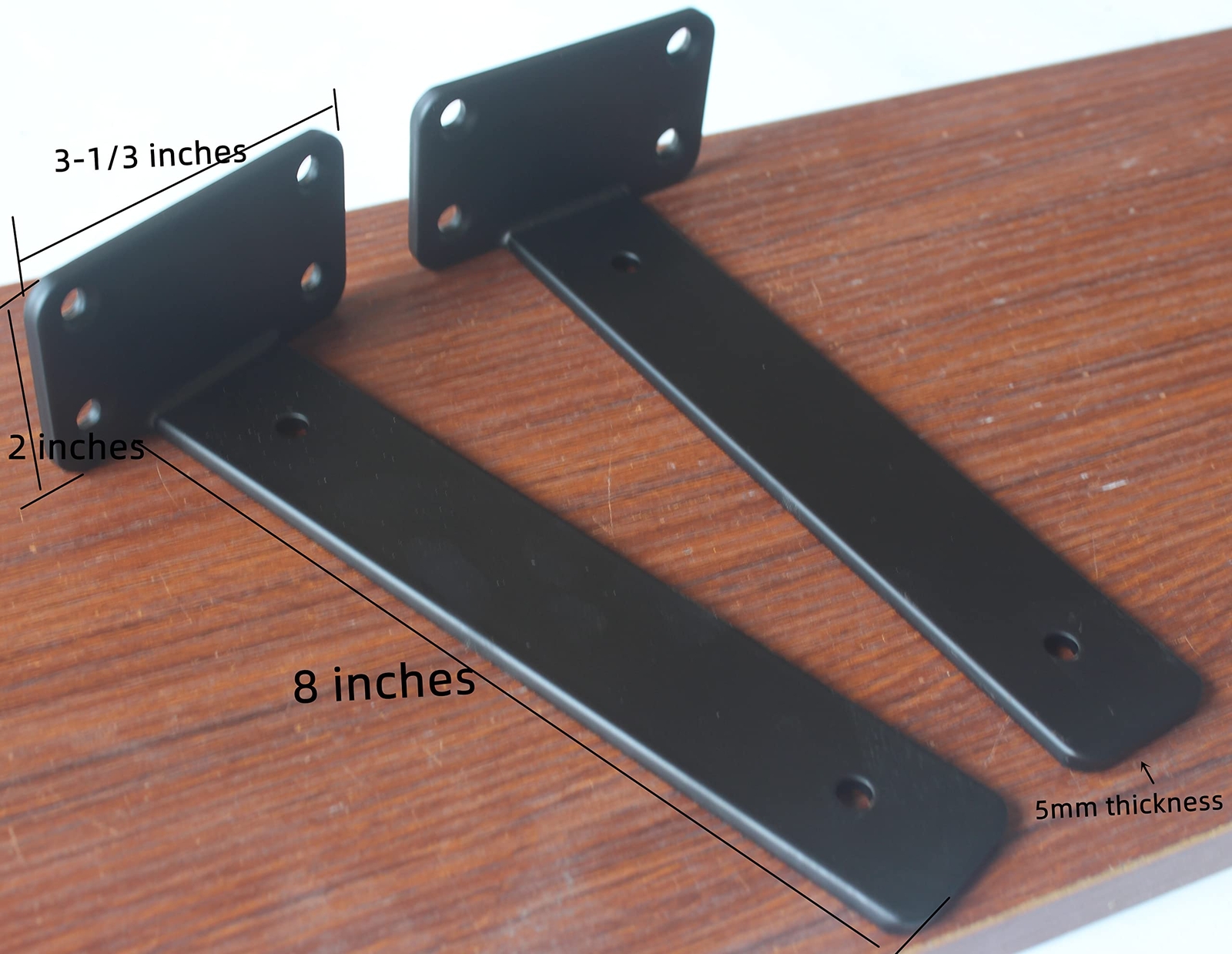 6 Pack - 8 inch Black Hidden L Shelf Bracket 1/5 Inch Thicked Iron Shelf Brac...