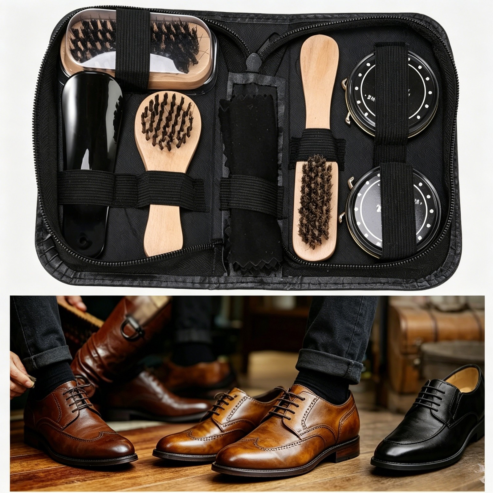 Leather Shoe Care Kit Polish & Shine Set for Boots Sneakers Cleaning