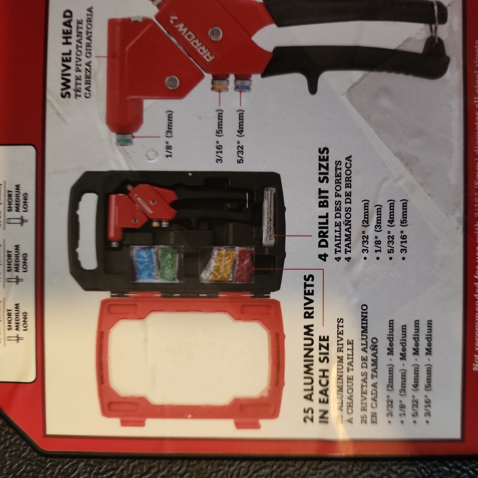 ARROW ONE HANDED SWIVEL RIVETER KIT 360 Swivel Head Quick Change Color Coded