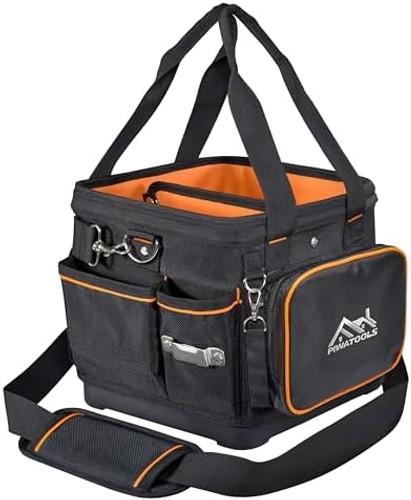 10" Compact Open-Top Tool Tote Bag, Hard Shell Tool Box | Small Electrician T...