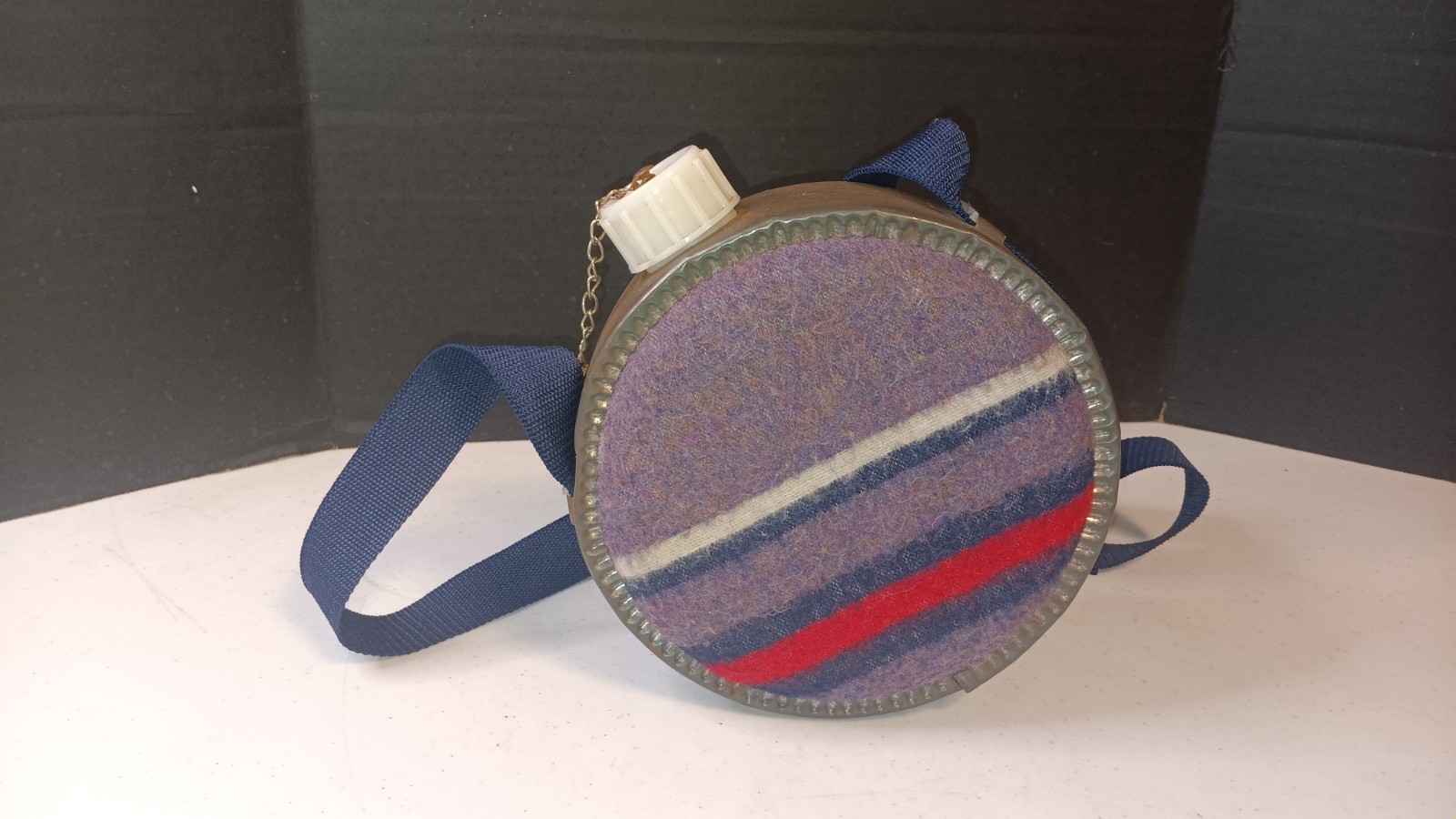 Vintage Camping Canteen With Striped Wool Cover