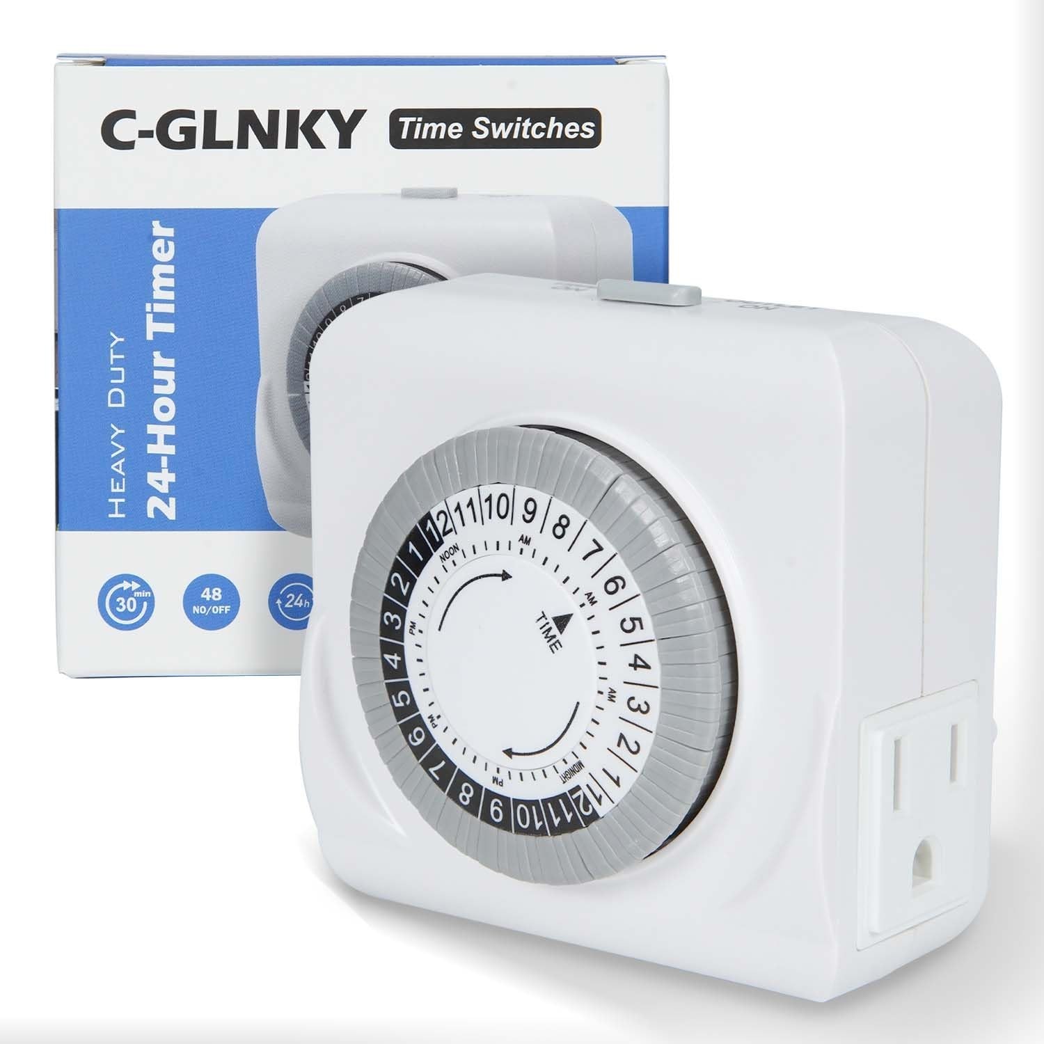 24-Hour Mechanical Timer for Electrical Outlets, Dual 3-Prong Outlets, 30-Min...