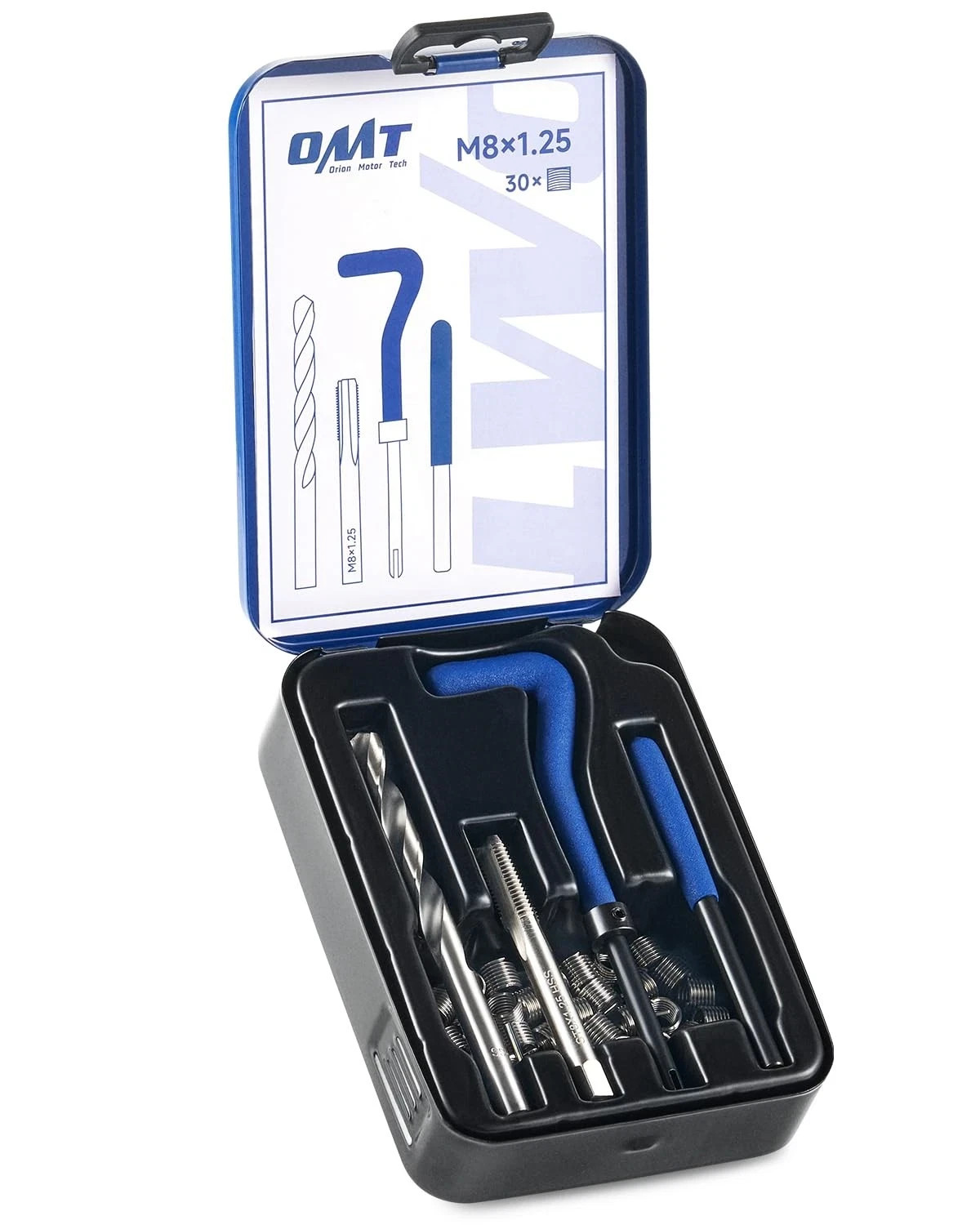 Helicoil Thread Repair Kit, M8x1.25, HSS Drill Bit & 30 Inserts with Carry Case