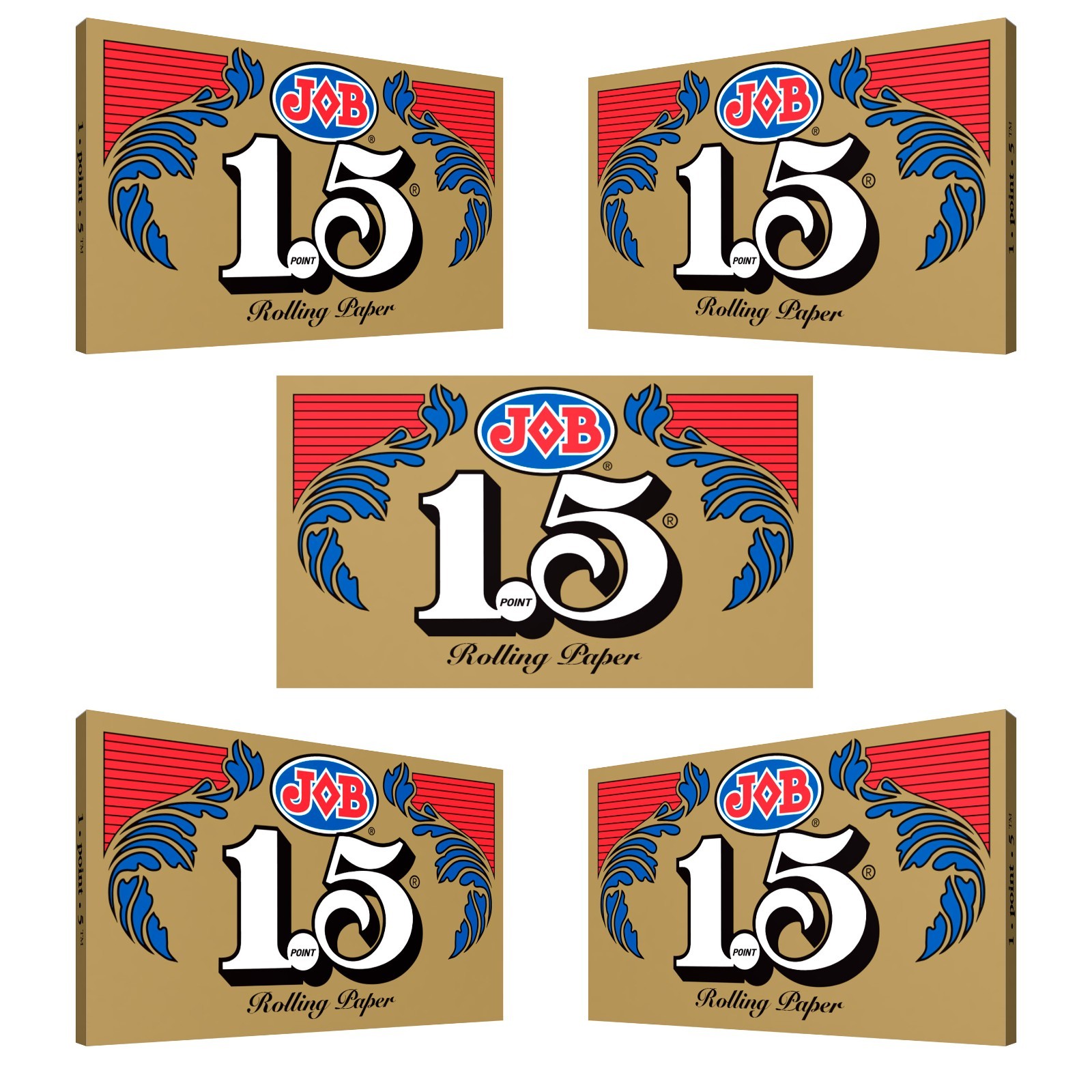 JOB Gold 1.5 Rolling Paper 1 1/2 Size Classic Cigarette Papers (5 Booklets!)