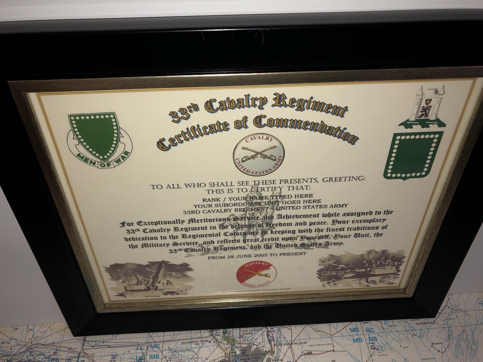 33RD U.S. CAVALRY REGIMENT / COMMEMORATIVE - CERTIFICATE OF COMMENDATION