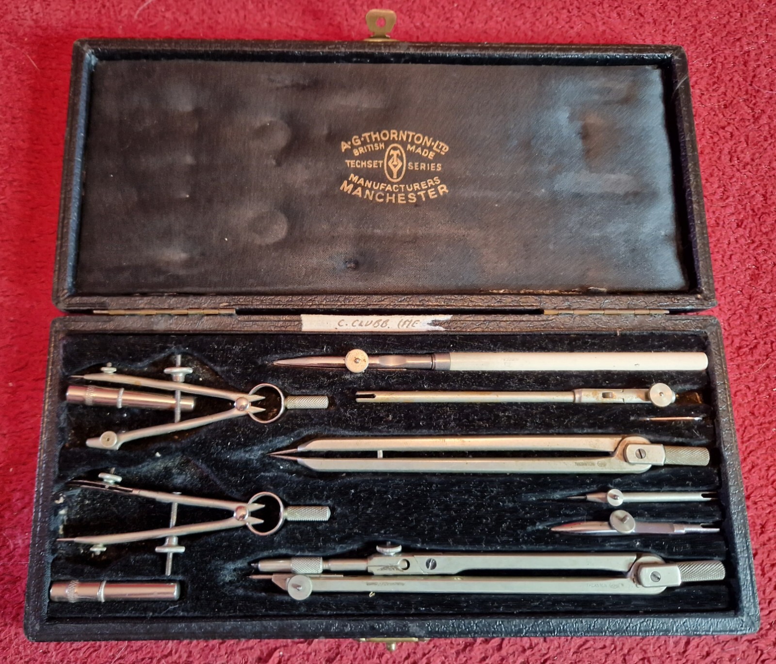 Vintage A.G. Thornton draughtsman precision drawing instrument set Original Case