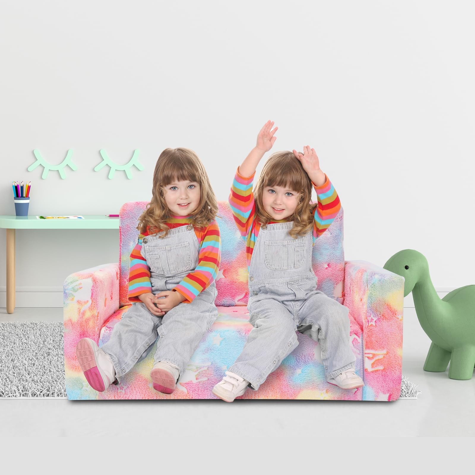 SLIGUY Kids Couch, Fold Out Kids Sofa Chair, Toddler Convertible Sofa to Loun...