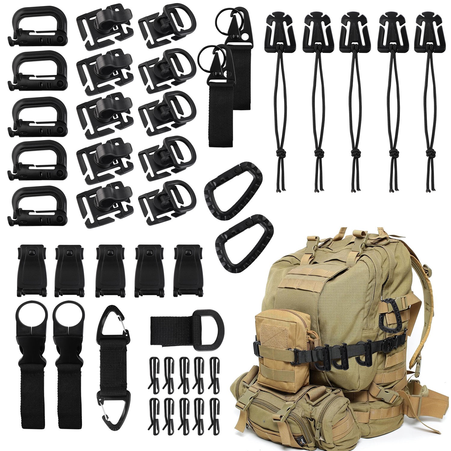 48Pcs Backpack Accessories, Tactical Molle Clips & Tactical Belt Accessories